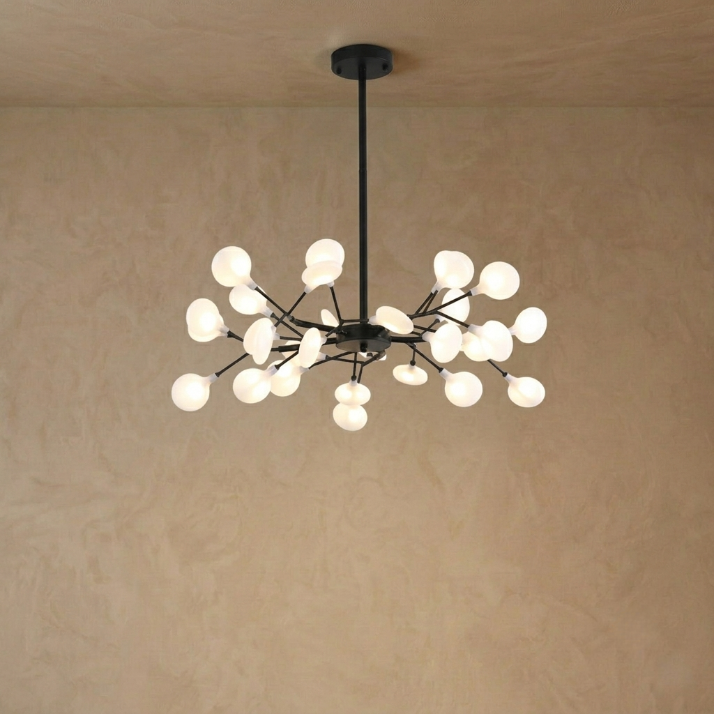 Excelis Art Deco Chandelier - Branch & Firefly Design in Black/Gold for Dining/Living Room