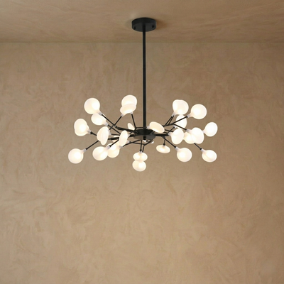 Excelis Art Deco Chandelier - Branch & Firefly Design in Black/Gold for Dining/Living Room