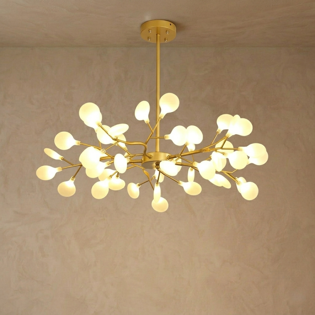 Excelis Art Deco Chandelier - Branch & Firefly Design in Black/Gold for Dining/Living Room