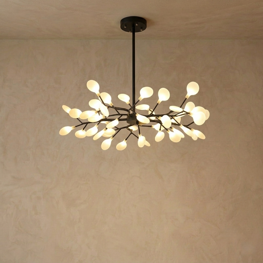 Excelis Art Deco Chandelier - Branch & Firefly Design in Black/Gold for Dining/Living Room