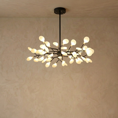 Excelis Art Deco Chandelier - Branch & Firefly Design in Black/Gold for Dining/Living Room