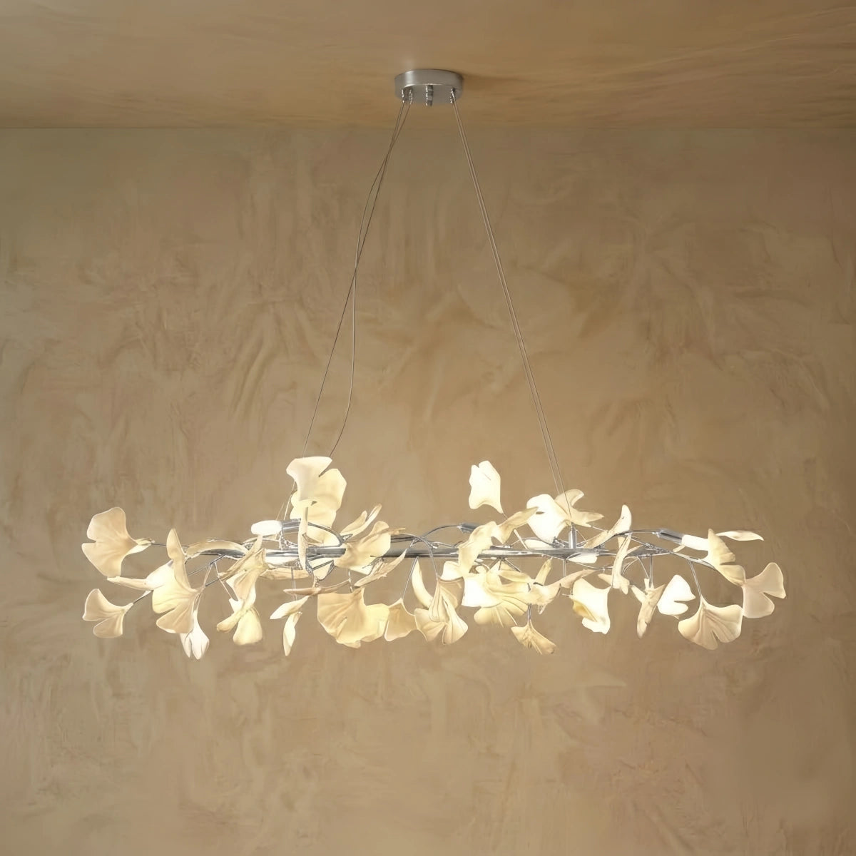 Modern Ginkgo Chandelier – Ceramic Petal Ceiling Light in Gold for Dining Room