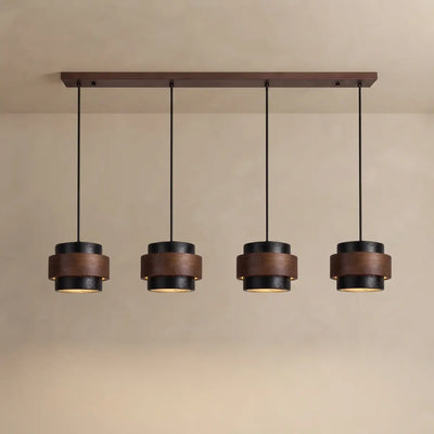 Strata Modern Travertine Pendant Light — Walnut Wood for Dining Room