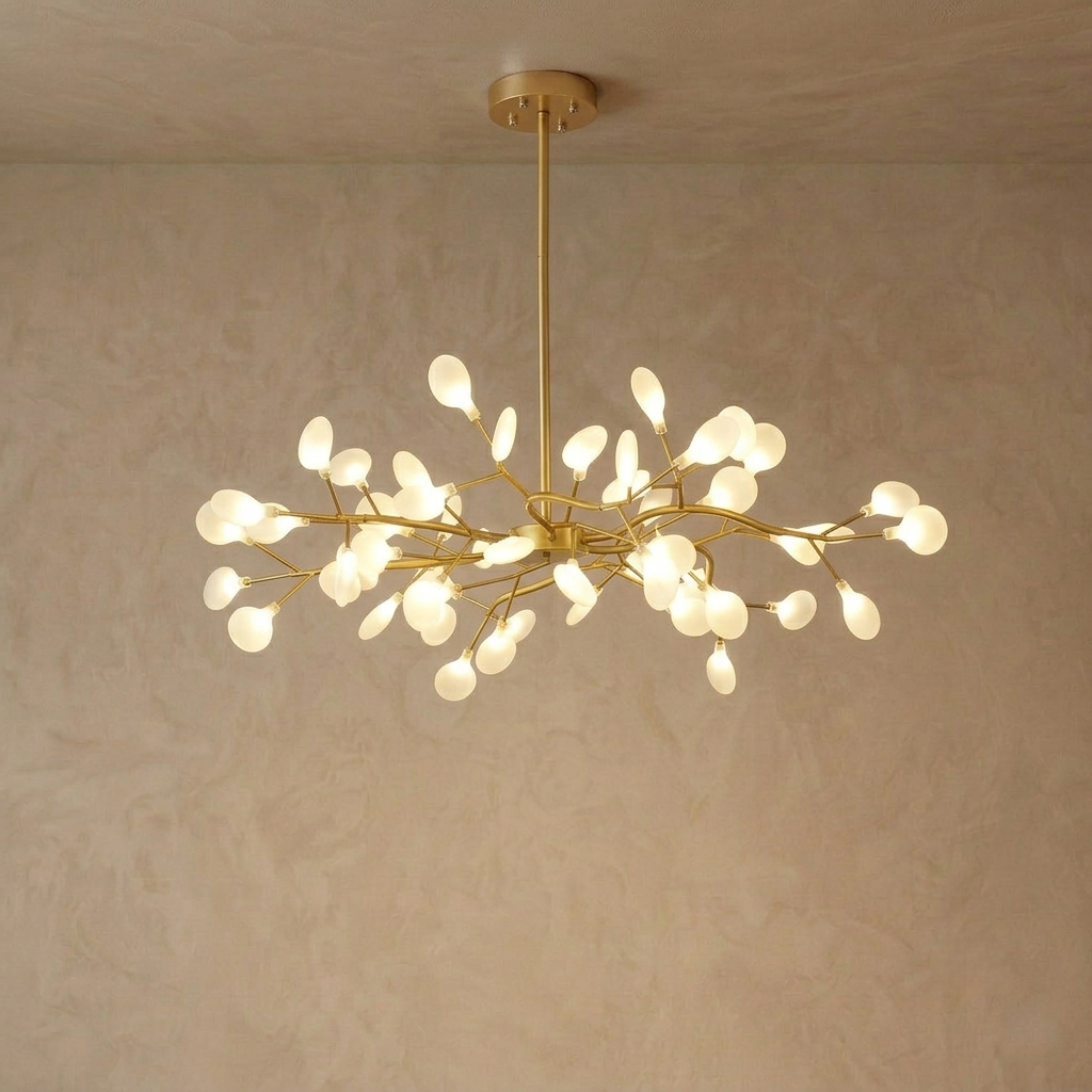 Excelis Art Deco Chandelier - Branch & Firefly Design in Black/Gold for Dining/Living Room