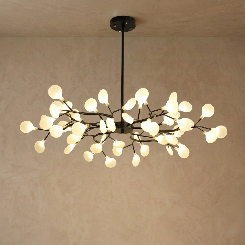 Excelis Art Deco Chandelier - Branch & Firefly Design in Black/Gold for Dining/Living Room