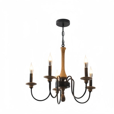 Zenno Rustic Wooden Chandelier with Adjustable LED Lighting for Living Room & Bedroom