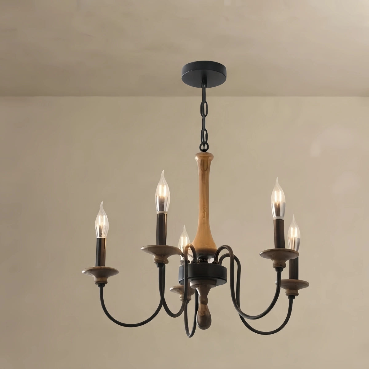 Zenno Rustic Wooden Chandelier with Adjustable LED Lighting for Living Room & Bedroom