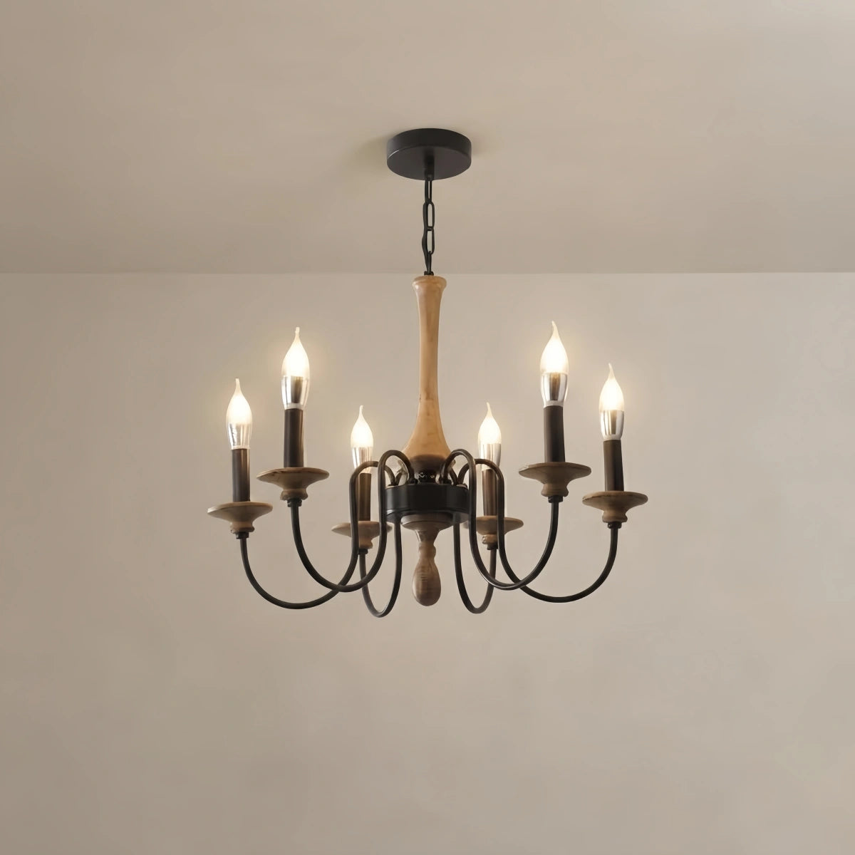 Zenno Rustic Wooden Chandelier with Adjustable LED Lighting for Living Room & Bedroom