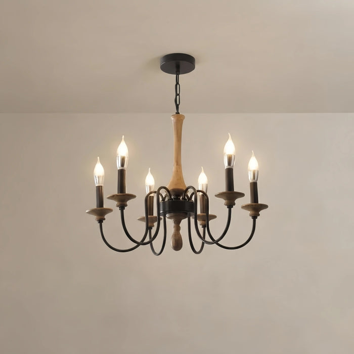 Zenno Rustic Wooden Chandelier with Adjustable LED Lighting for Living Room & Bedroom