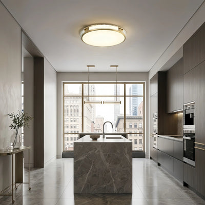 Excelis Crystal Accent Ceiling Light – Solid Brass Brushed Gold for Living Room Bedroom