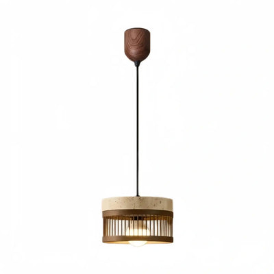 Strata Wabi-sabi Pendant Light --Travertine & Solid Wood Brown for Dining Room