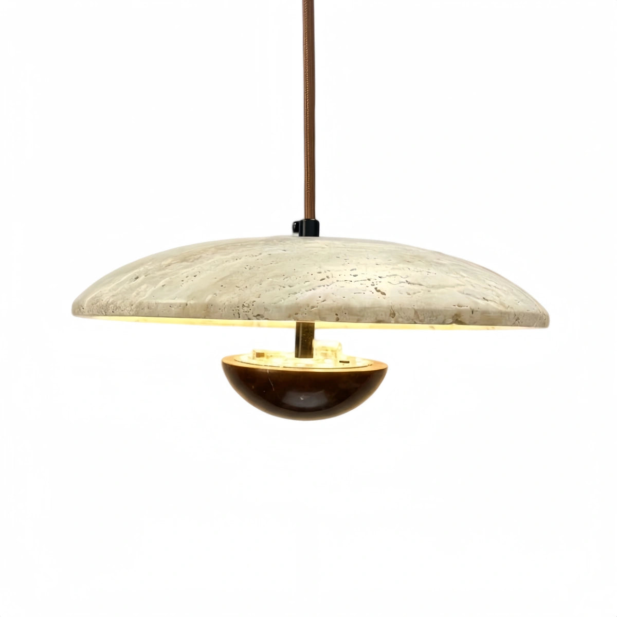 Strata Minimalist Pendant Light – Travertine & Metal, Walnut/Wood Color for Indoor