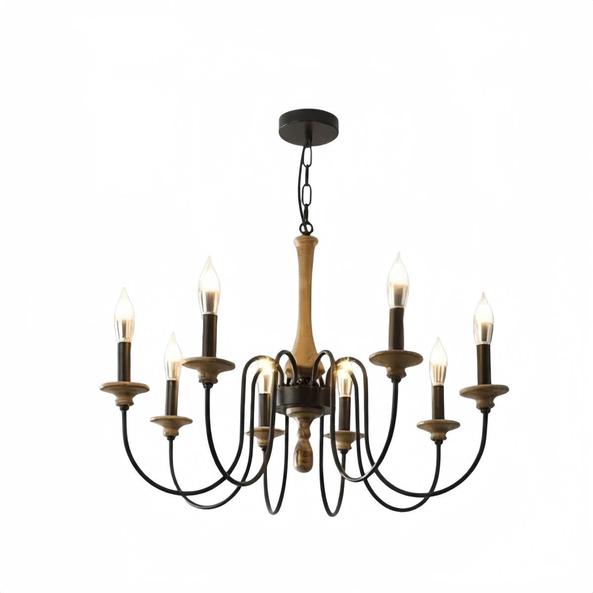 Zenno Rustic Wooden Chandelier with Adjustable LED Lighting for Living Room & Bedroom