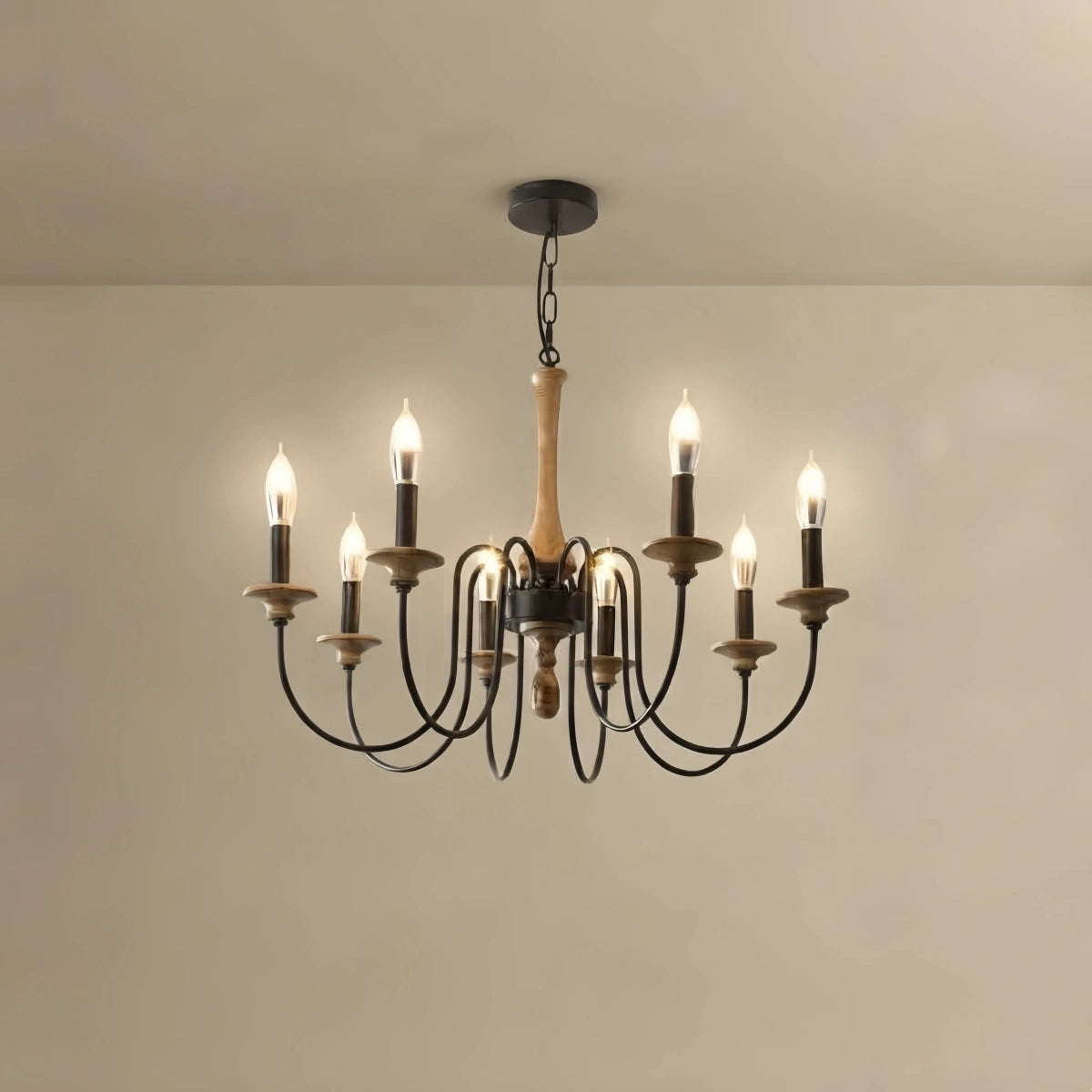 Zenno Rustic Wooden Chandelier with Adjustable LED Lighting for Living Room & Bedroom