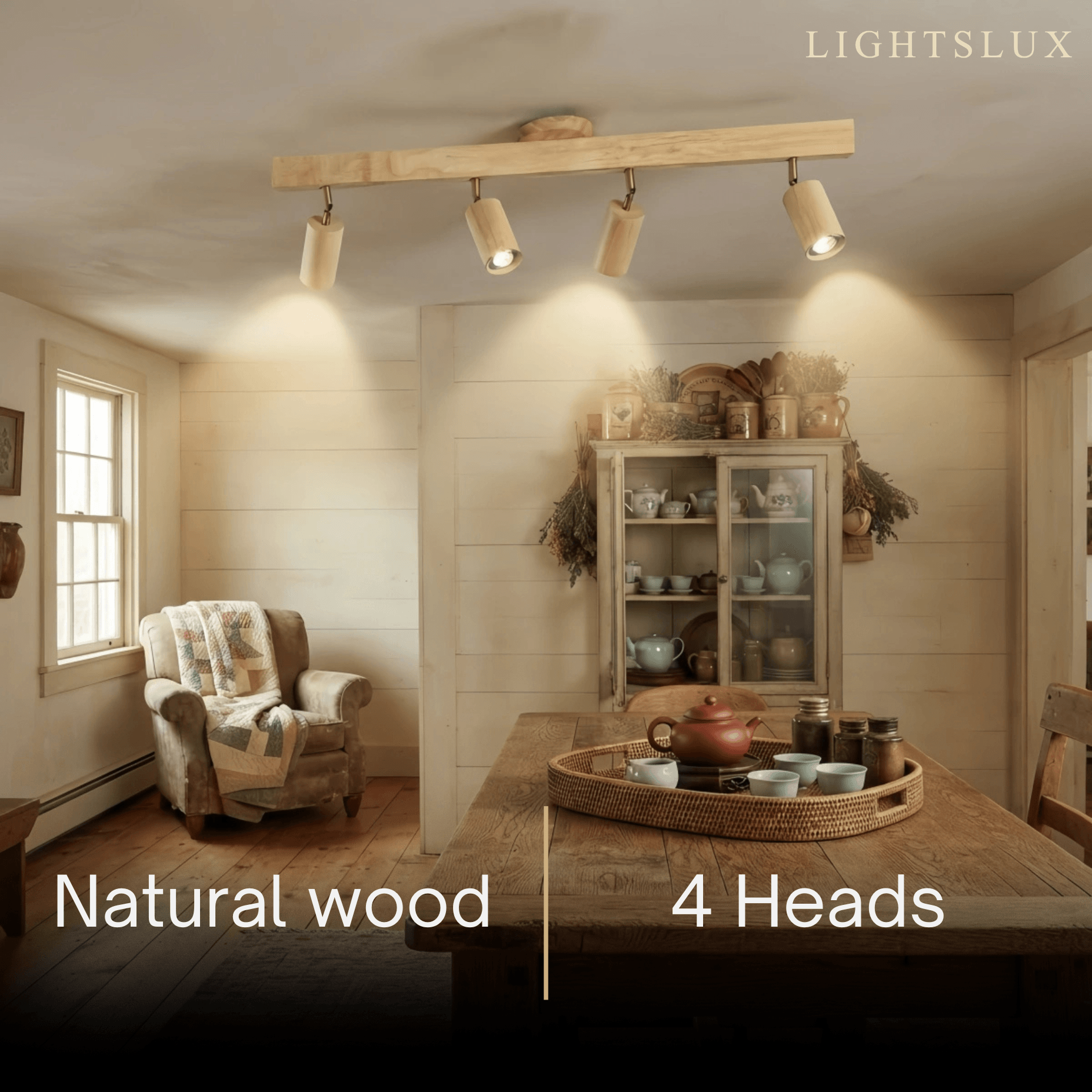 Zenno Modern Wood Track Lighting -- Adjustable Spotlights Walnut/Wood for Kitchen & Bar