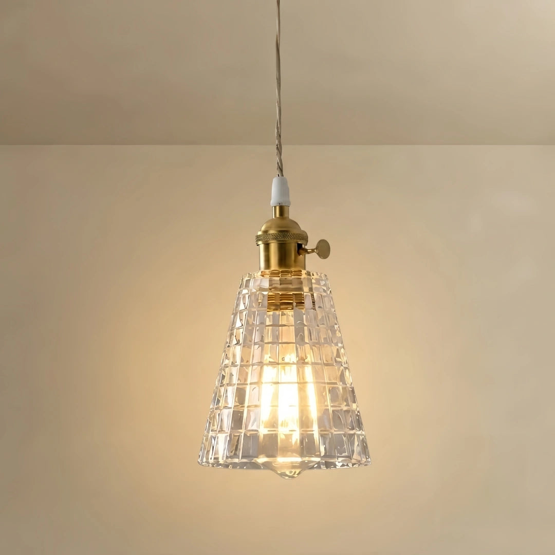 Vetro Art Deco Pendant Light –Glass with Brass Finish for Bedroom
