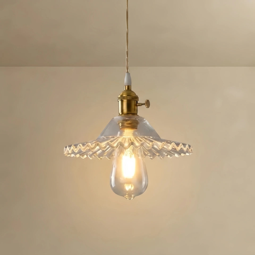Art Deco Pendant Light – Clear Blown Glass with Brass Finish for Bedroom