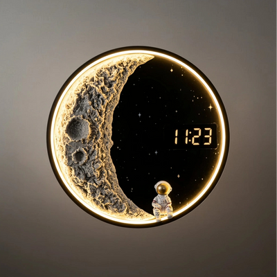 Vivara Art Deco Astronaut Wall Lamp - Modern Moon Metal Clock Light for Bedroom