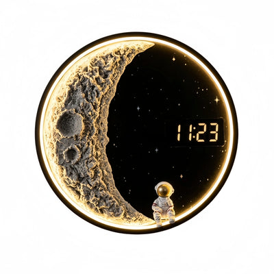 Vivara Art Deco Astronaut Wall Lamp - Modern Moon Metal Clock Light for Bedroom