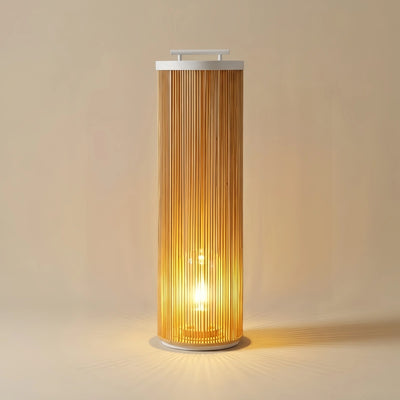 Zenno Farmhouse Cylindrical Floor Lamp – Metal Rattan for Outdoor Garden
