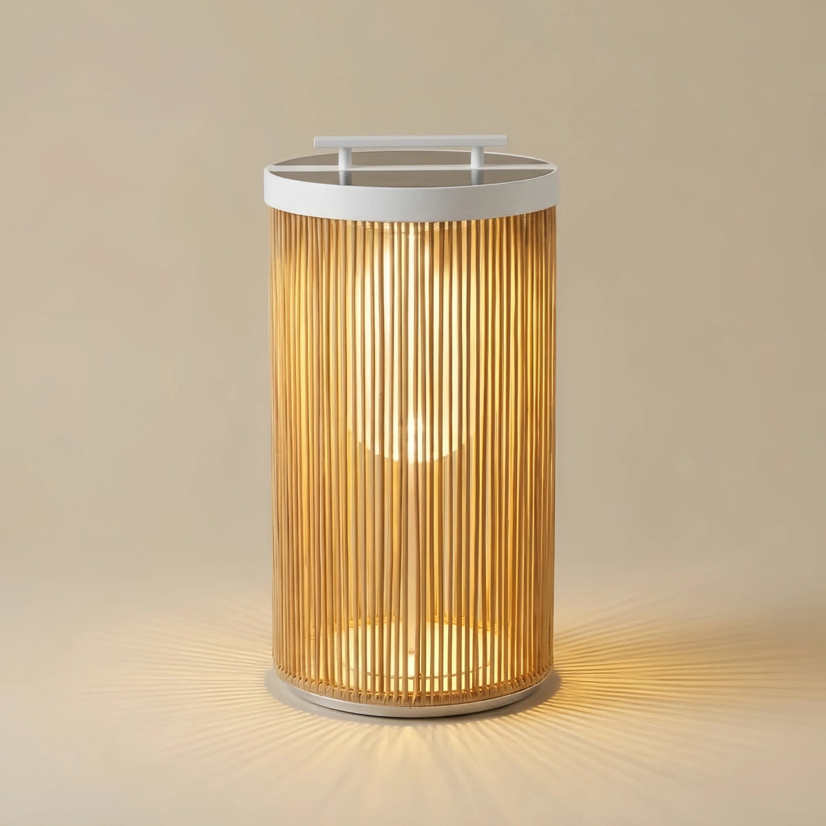 Zenno Farmhouse Cylindrical Floor Lamp – Metal Rattan for Outdoor Garden