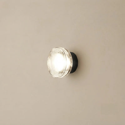 Embrace Modern Outdoor Wall Lamp - Clear Glass & Metal Round Design for Patio