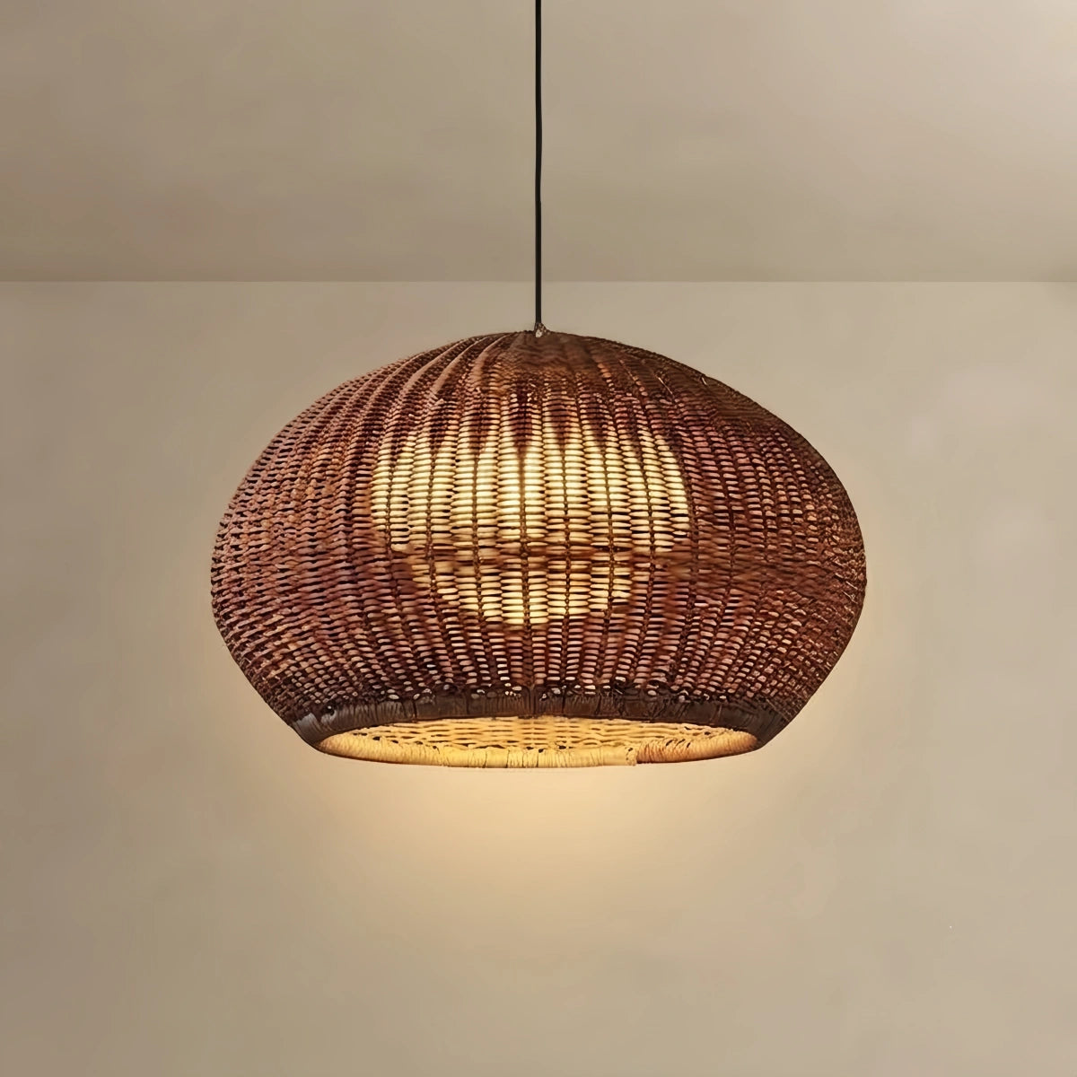 Bamburo Farmhouse Coffee/Beige Outdoor Pendant Light Rattan Lantern Garden