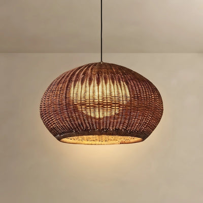 Bamburo Farmhouse Coffee/Beige Outdoor Pendant Light Rattan Lantern Garden