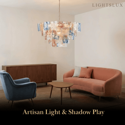 ART004Excelis Luxury Branch-Style Tiered Chandelier— Metal & Glass Multicolor for Living Room