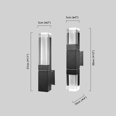 Modern Black Rectangle Outdoor Wall Light Dimension