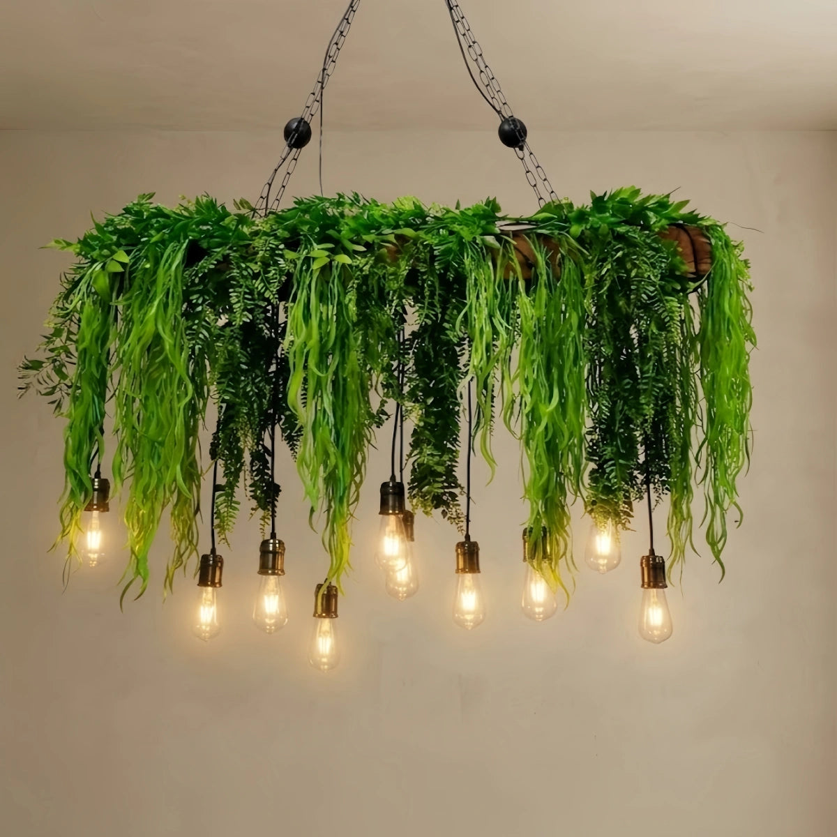 Botanica Natural Rectangular Pendant Light - Green for Kitchen Island