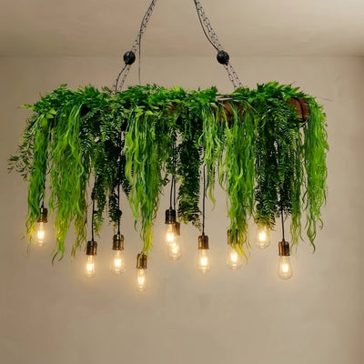 Botanica Natural Rectangular Pendant Light - Green for Kitchen Island