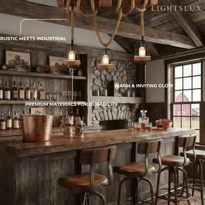 Irondale Vintage 3-Light Pendant Lamp – Wood & Rope Design for Dining Room