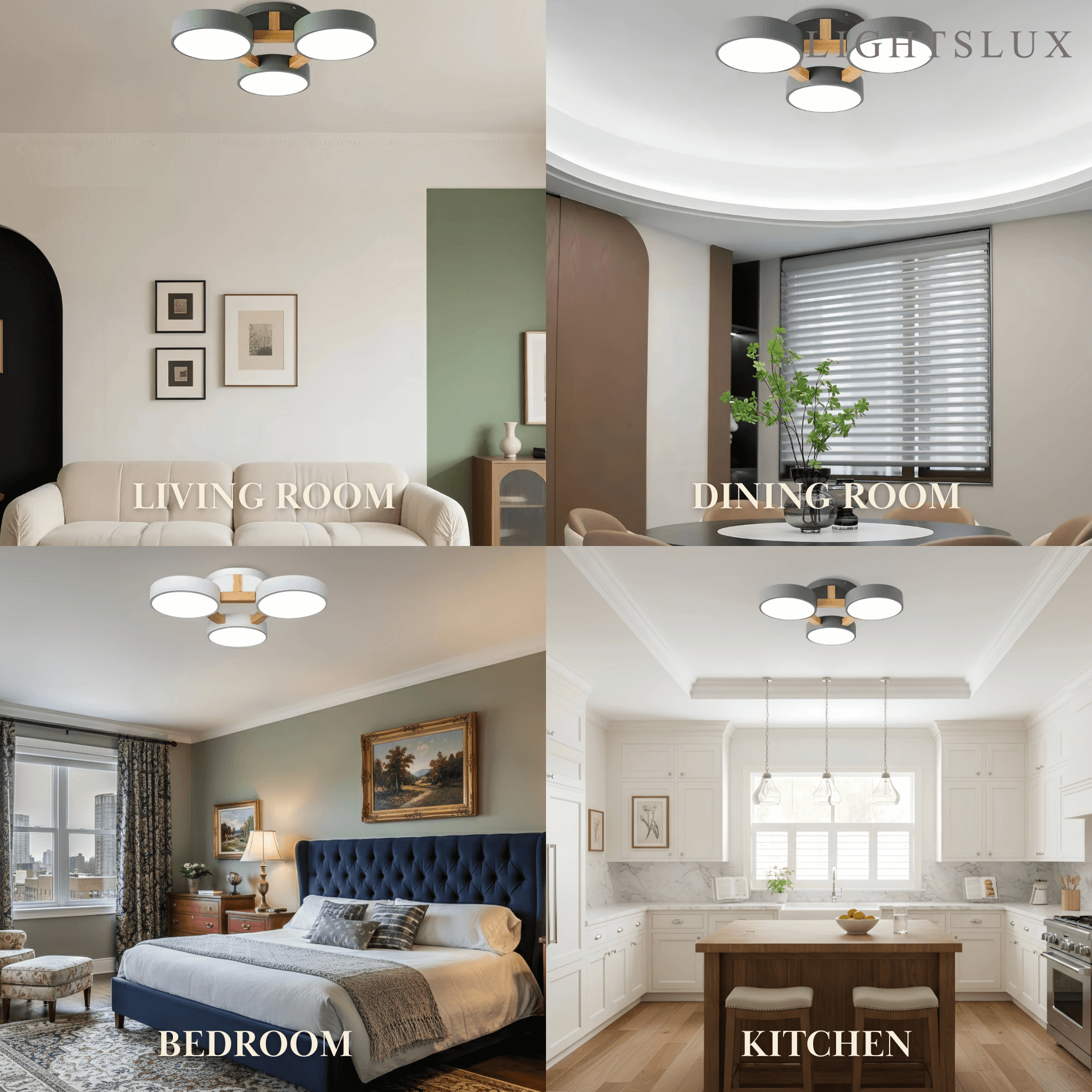 Round Ceiling Light – 3-Color Fixture with Three Heads Bedroom