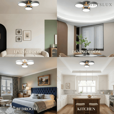 Round Ceiling Light – 3-Color Fixture with Three Heads Bedroom