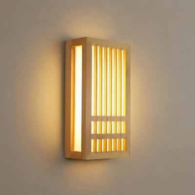 Zenno Wabi-sabi Wood Wall Lamp – Rectangular Log Color for Living Room/Bedroom