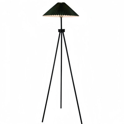 Irondale Modern Floor Lamp - Dark Green & White Tripod with Pleated Fabric for Bedroom