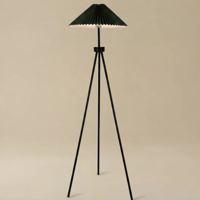 Irondale Modern Floor Lamp - Dark Green & White Tripod with Pleated Fabric for Bedroom