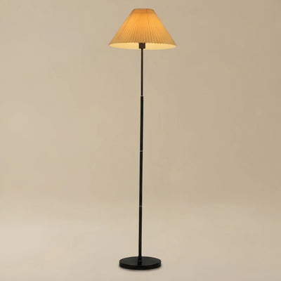 Floor Lamp — White Pleated Metal & Fabric with Hooded Shade for Living Room