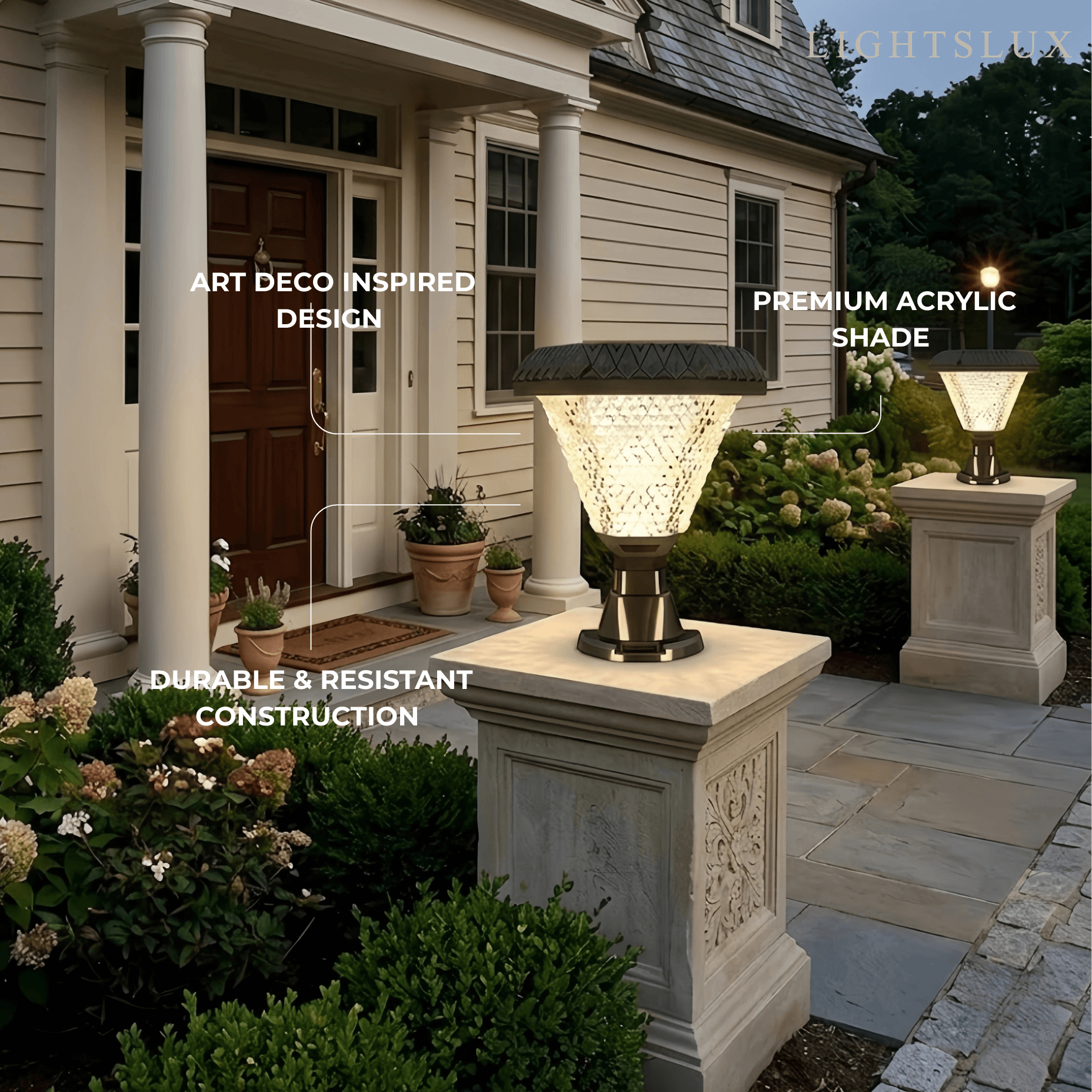 Lunara Art Deco Solar Outdoor Pillar Lights 