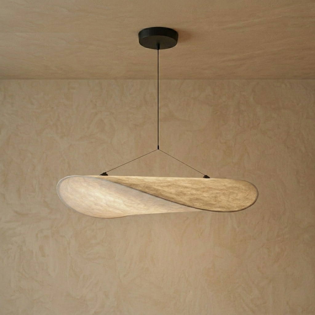 Crema Art Deco White Pendant Light – Curved Metal Design for Dining Room