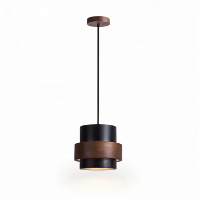 Strata Modern Travertine Pendant Light — Walnut Wood for Dining Room