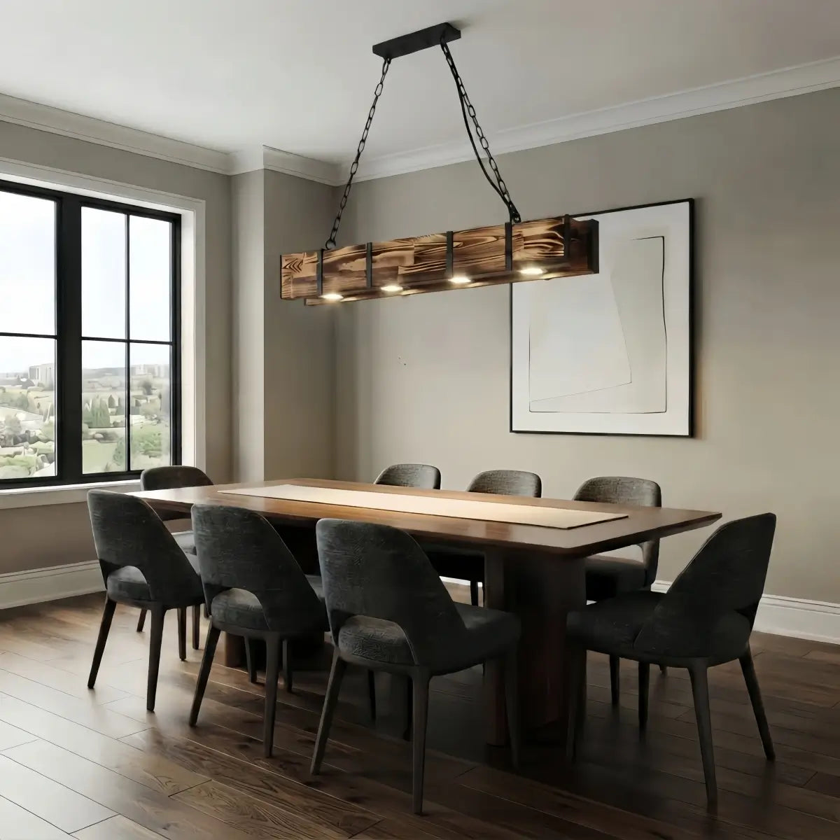 HL006Irondale Linear Pendant -- Wood Metal for Dining Room 