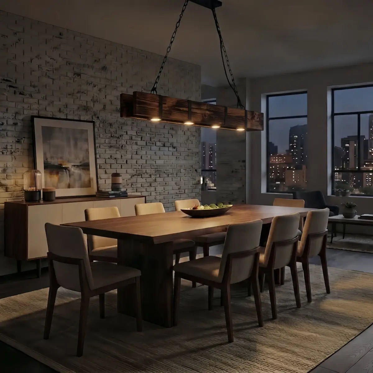 HL006Irondale Linear Pendant -- Wood Metal for Dining Room 