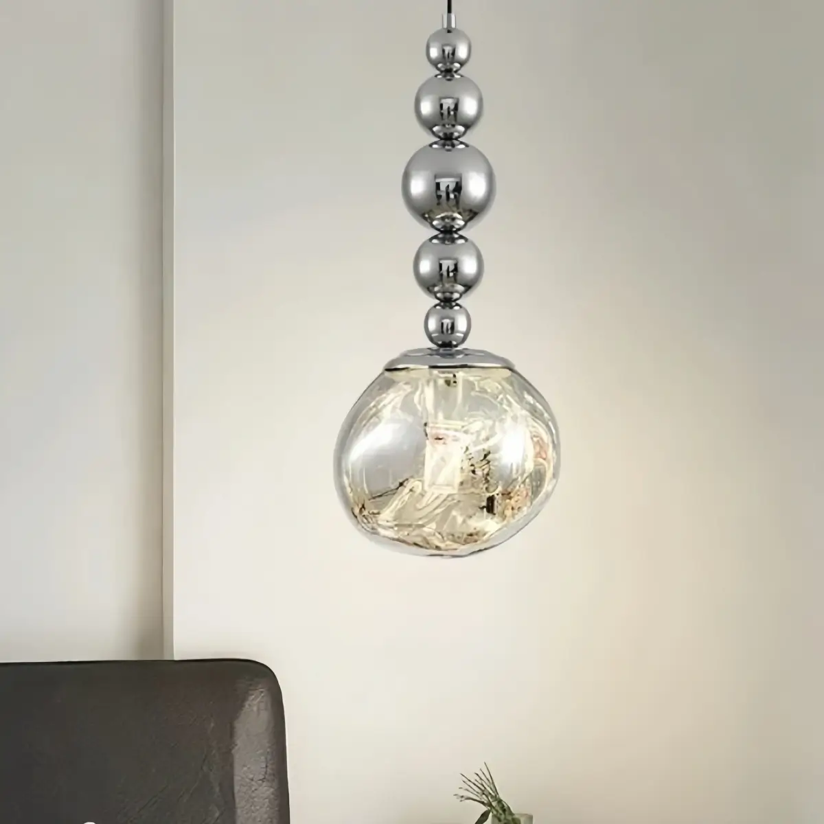 Lunara Modern Pendant Light – Acrylic Globe & Carbon Steel for Bedroom