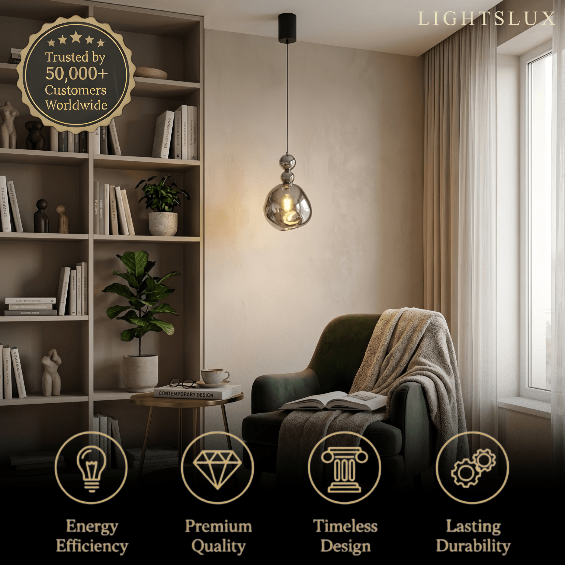 Lunara Modern Pendant Light – Acrylic Globe & Carbon Steel