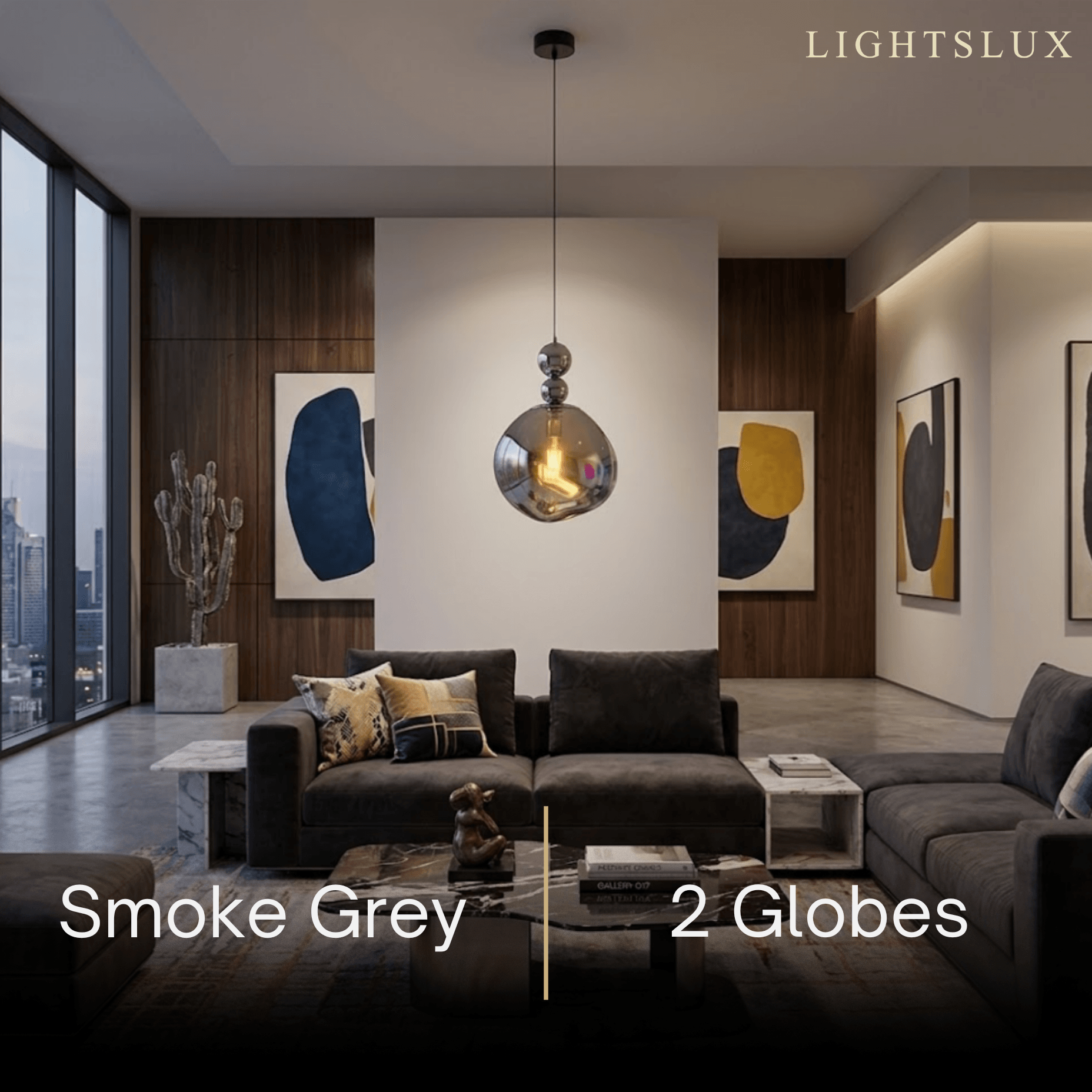 Lunara Modern Pendant Light – Acrylic Globe & Carbon Steel for Living Room