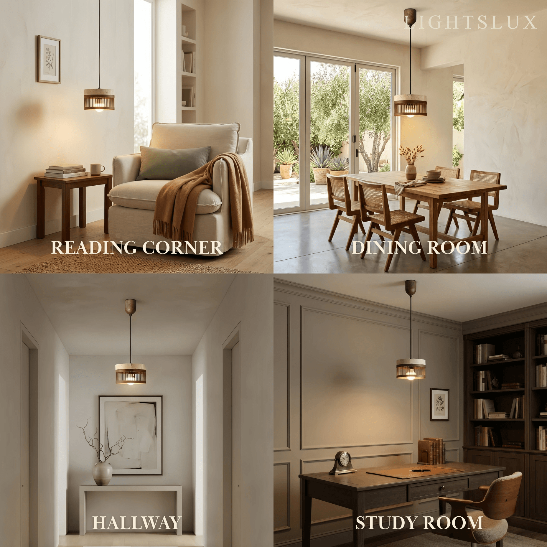 Strata Wabi-sabi Pendant Light --Travertine & Solid Wood Brown for  Rooms