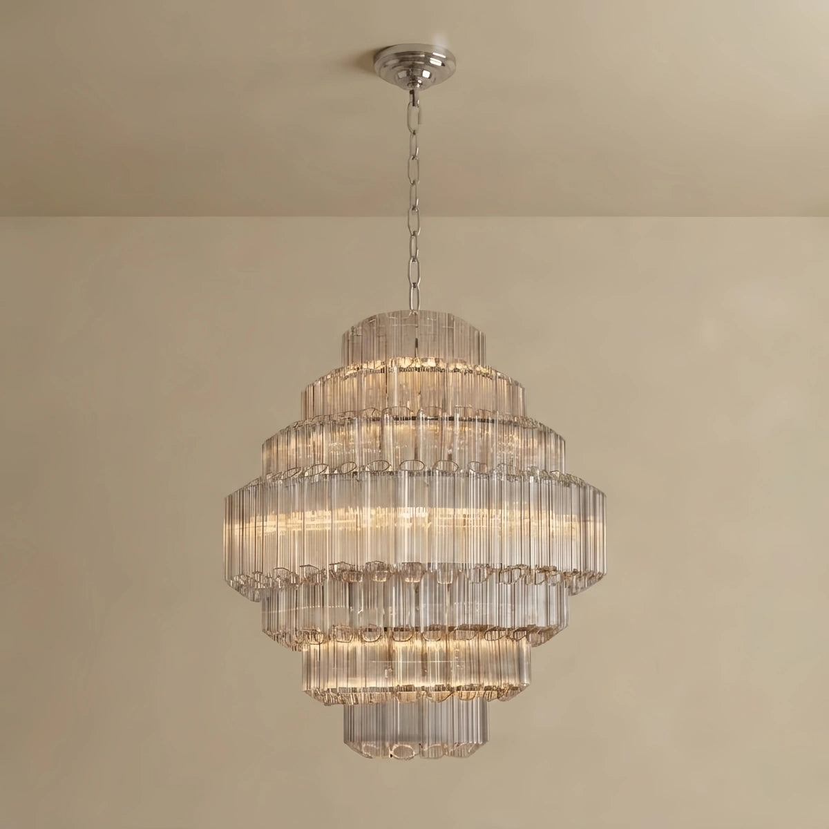 Excelis Luxury Chandelier --Tiered Clear Glass & Metal Frame for Living Room