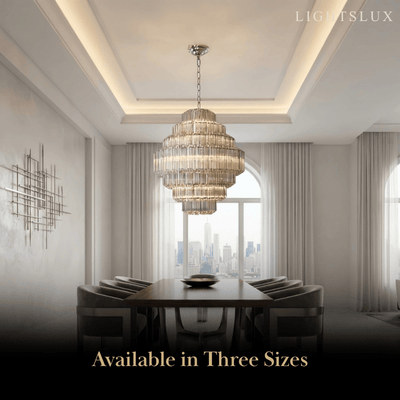 Excelis Luxury Chandelier --Tiered Clear Glass & Metal Frame 